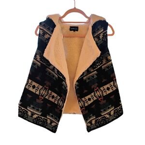 TAKARA GIRLS‎ L Aztec Sherpa Vest Sleeveless Duster Jacket Open Front Boho Cozy